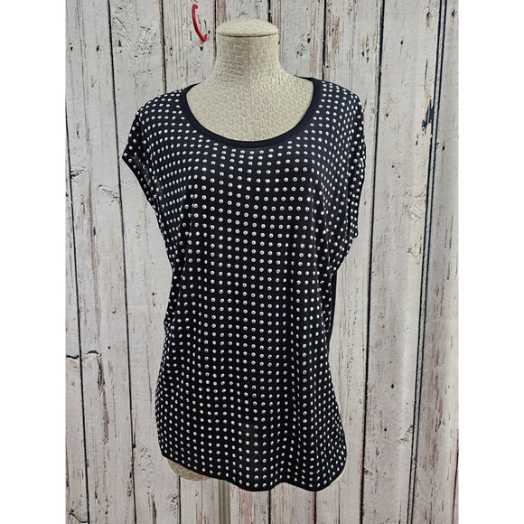 LM Women's L‎ Michael Kors Studded Front Sheer Back Rayon Tee Shirt blouse Top - Picture 1 of 8